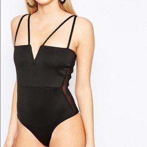 BOOHOO - Black bodysuit with mesh panels on sides